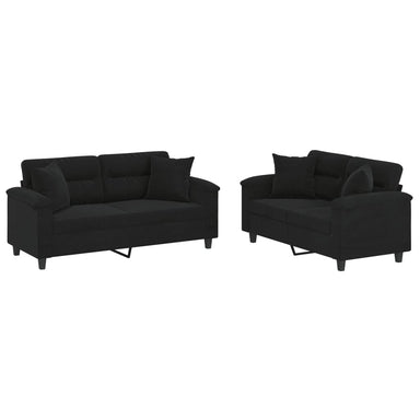 2-delige Loungeset met kussens microvezelstof zwart