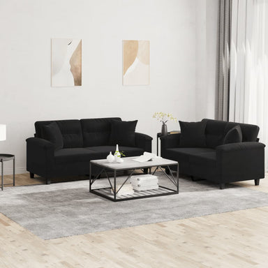 2-delige Loungeset met kussens microvezelstof zwart