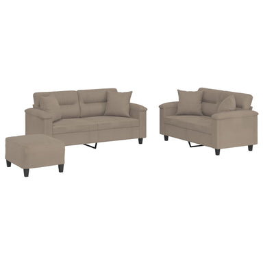 3-delige Loungeset met kussens microvezelstof taupe