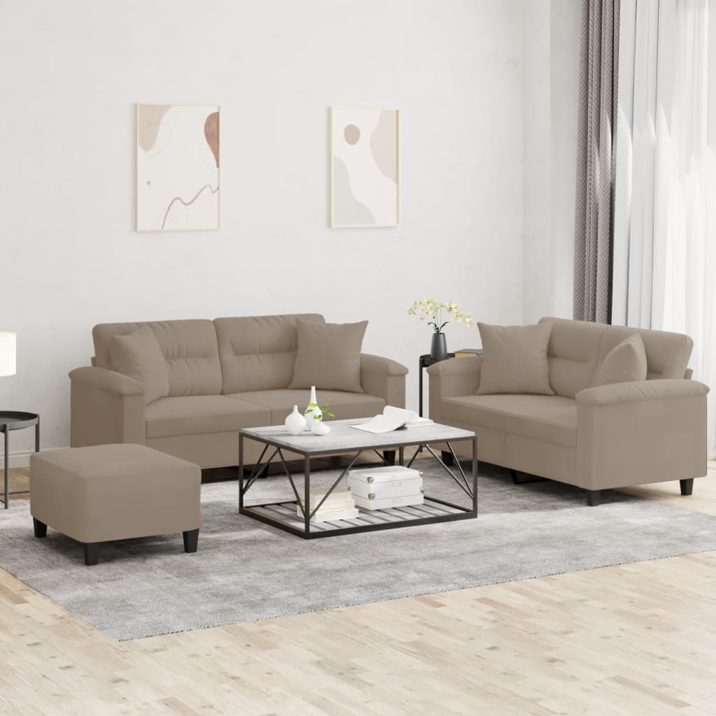 3-delige Loungeset met kussens microvezelstof taupe