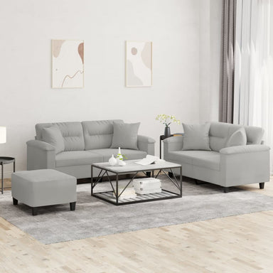 3-delige Loungeset met kussens microvezelstof lichtgrijs