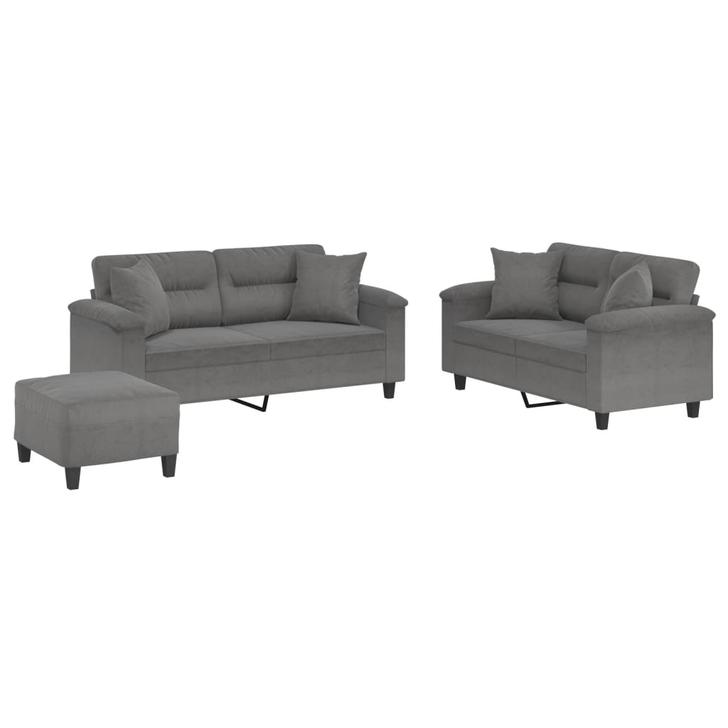 3-delige Loungeset met kussens microvezelstof donkergrijs