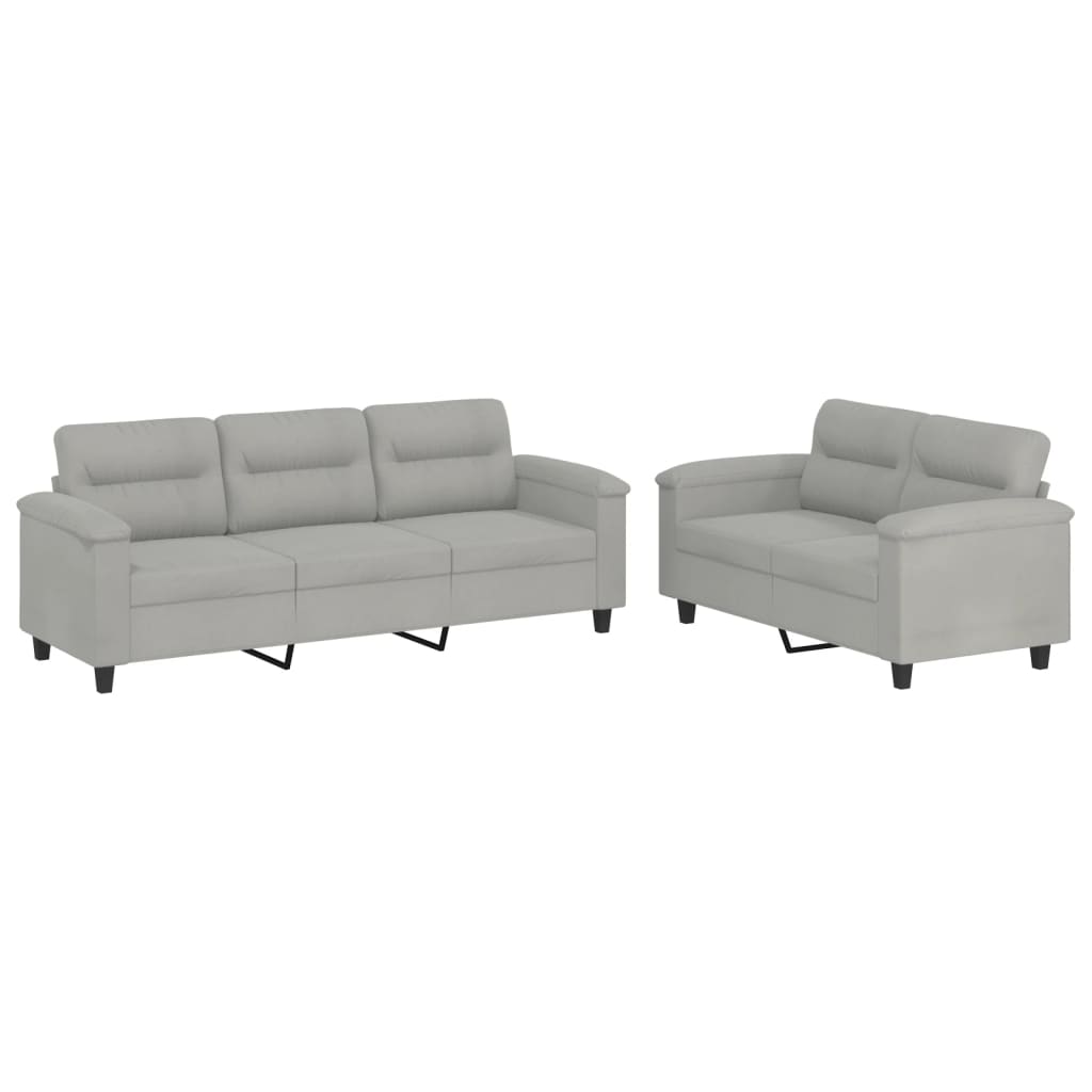 2-delige Loungeset met kussens microvezelstof lichtgrijs