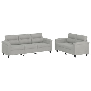 2-delige Loungeset met kussens microvezelstof lichtgrijs