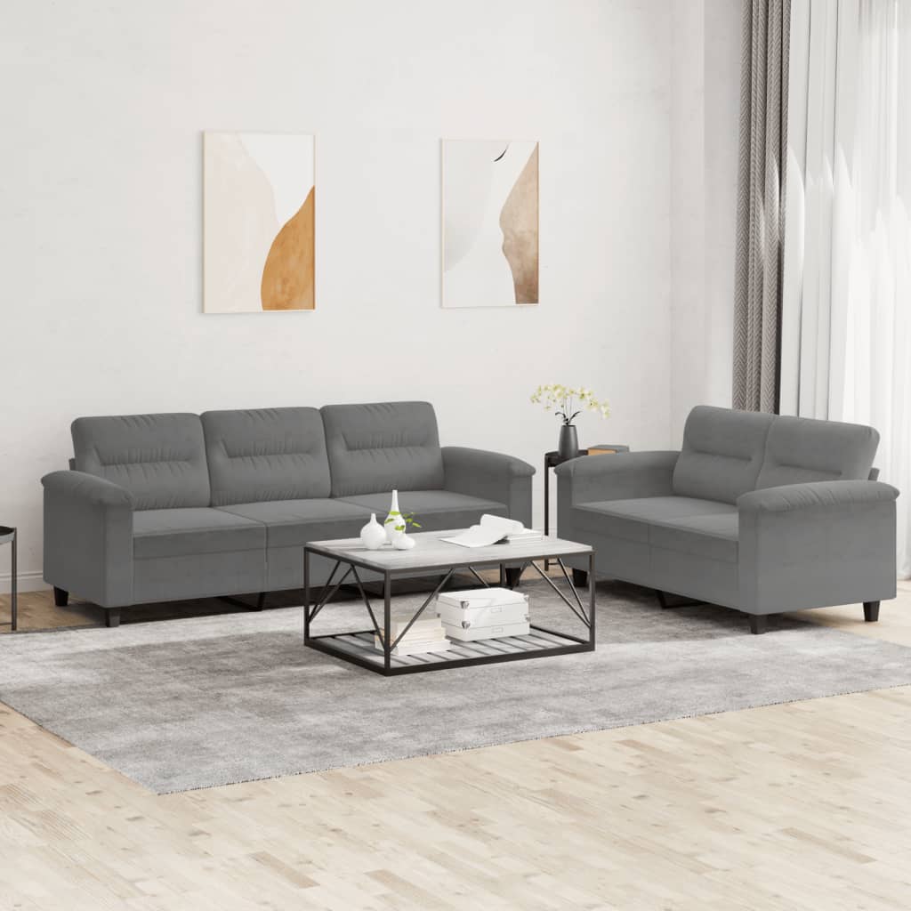 2-delige Loungeset met kussens microvezelstof donkergrijs