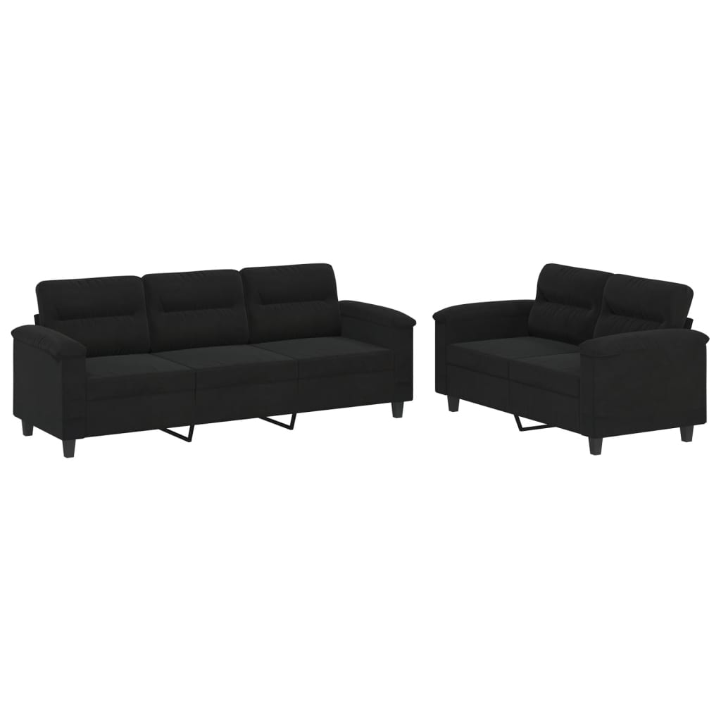 2-delige Loungeset met kussens microvezelstof zwart