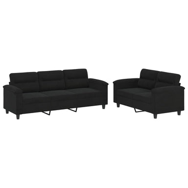2-delige Loungeset met kussens microvezelstof zwart