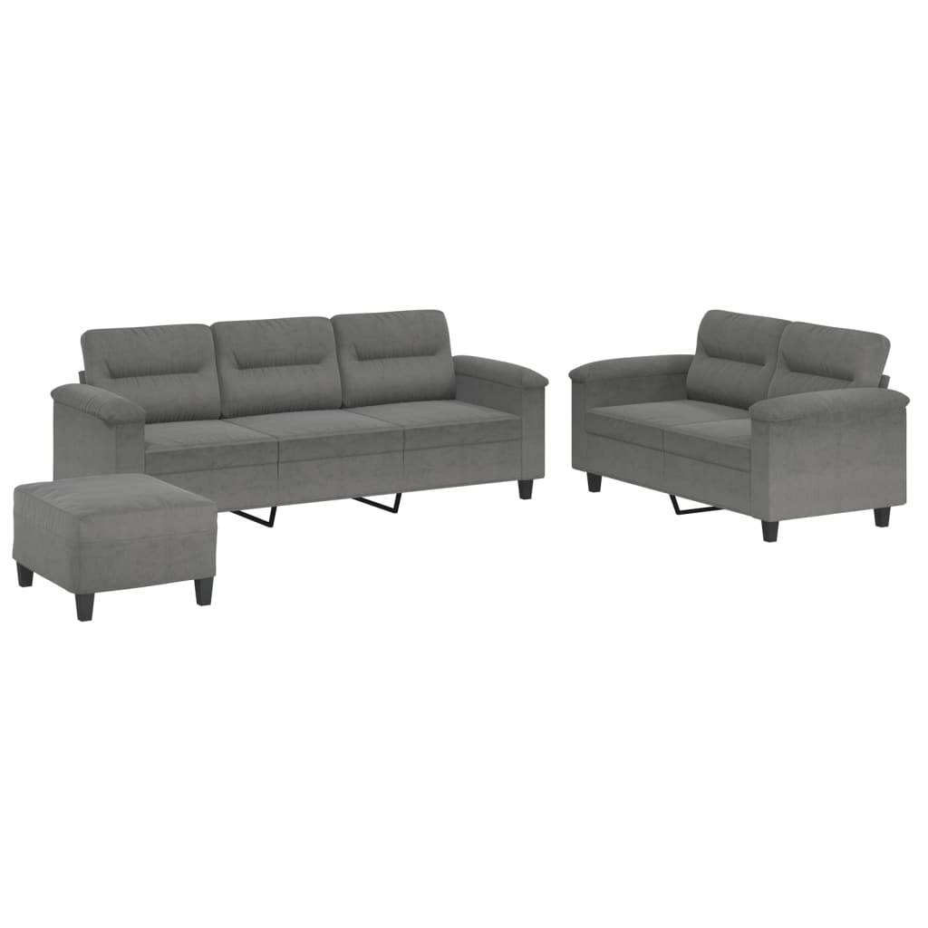 3-delige Loungeset met kussens microvezelstof donkergrijs