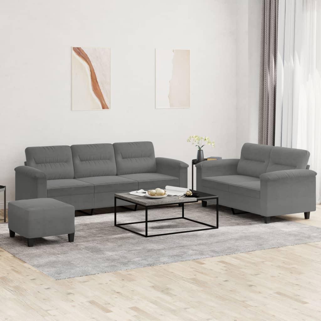 3-delige Loungeset met kussens microvezelstof donkergrijs