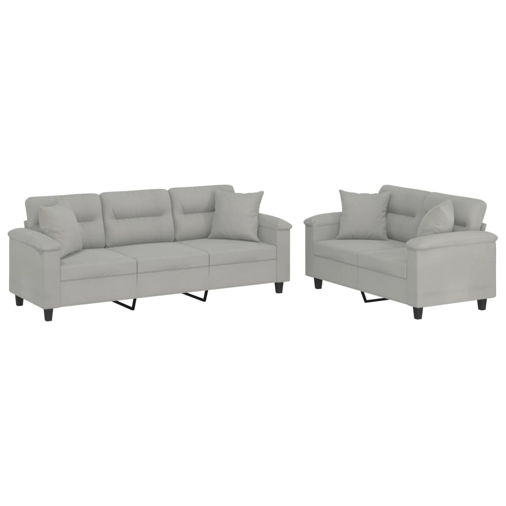 2-delige Loungeset met kussens microvezelstof lichtgrijs