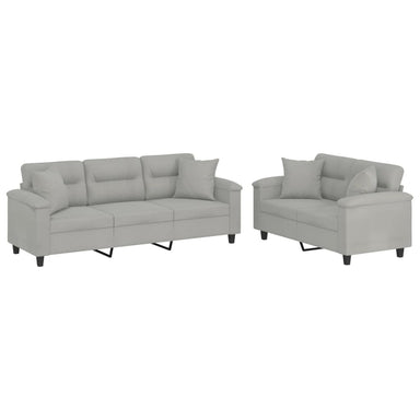 2-delige Loungeset met kussens microvezelstof lichtgrijs