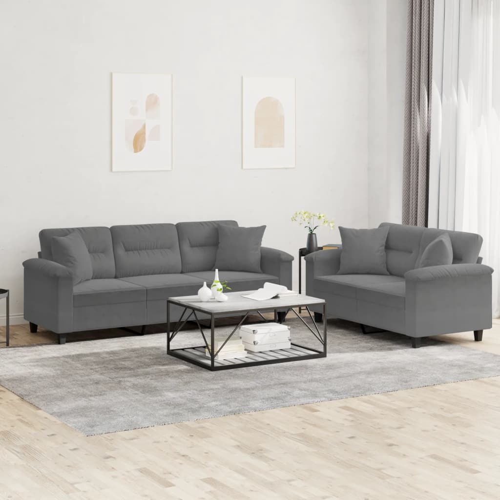 2-delige Loungeset met kussens microvezelstof donkergrijs