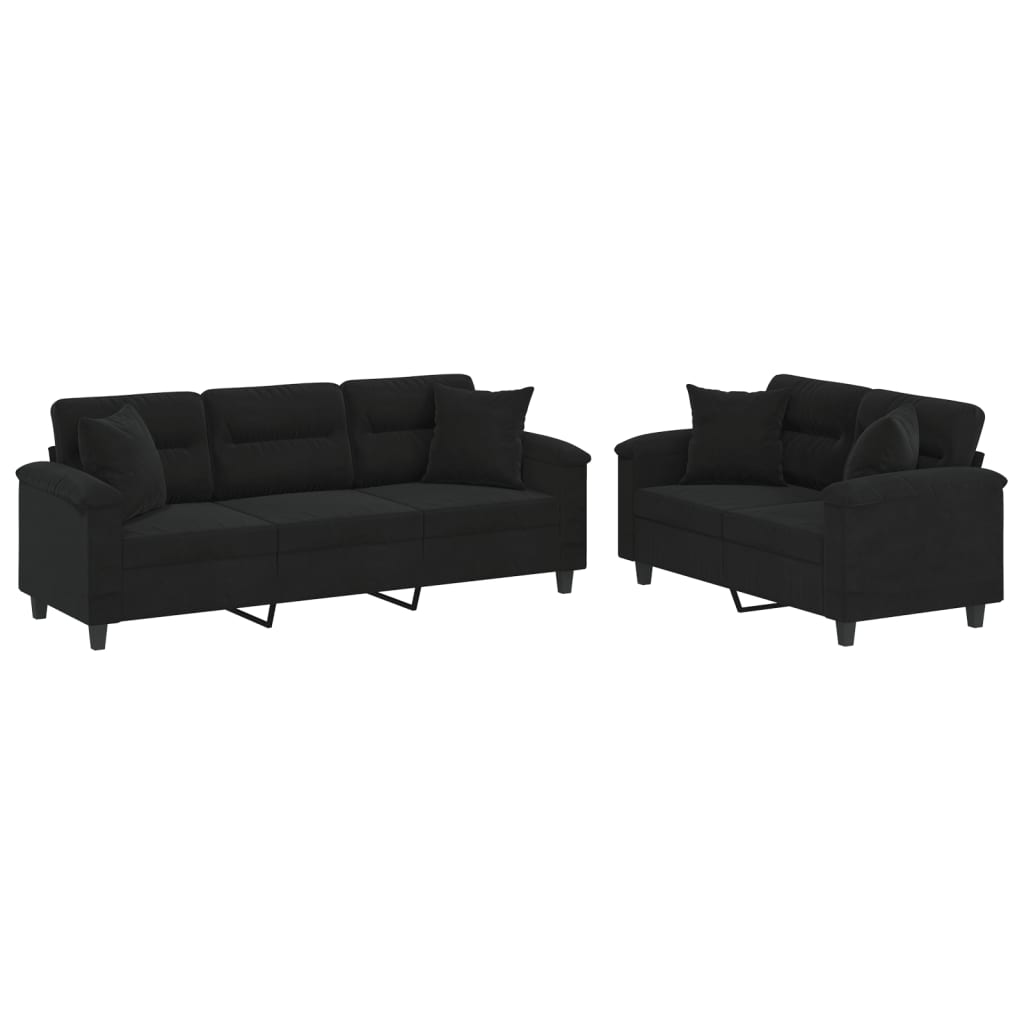 2-delige Loungeset met kussens microvezelstof zwart