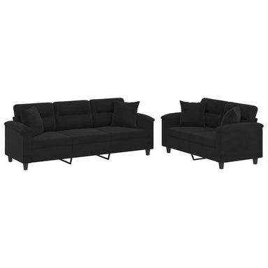 2-delige Loungeset met kussens microvezelstof zwart