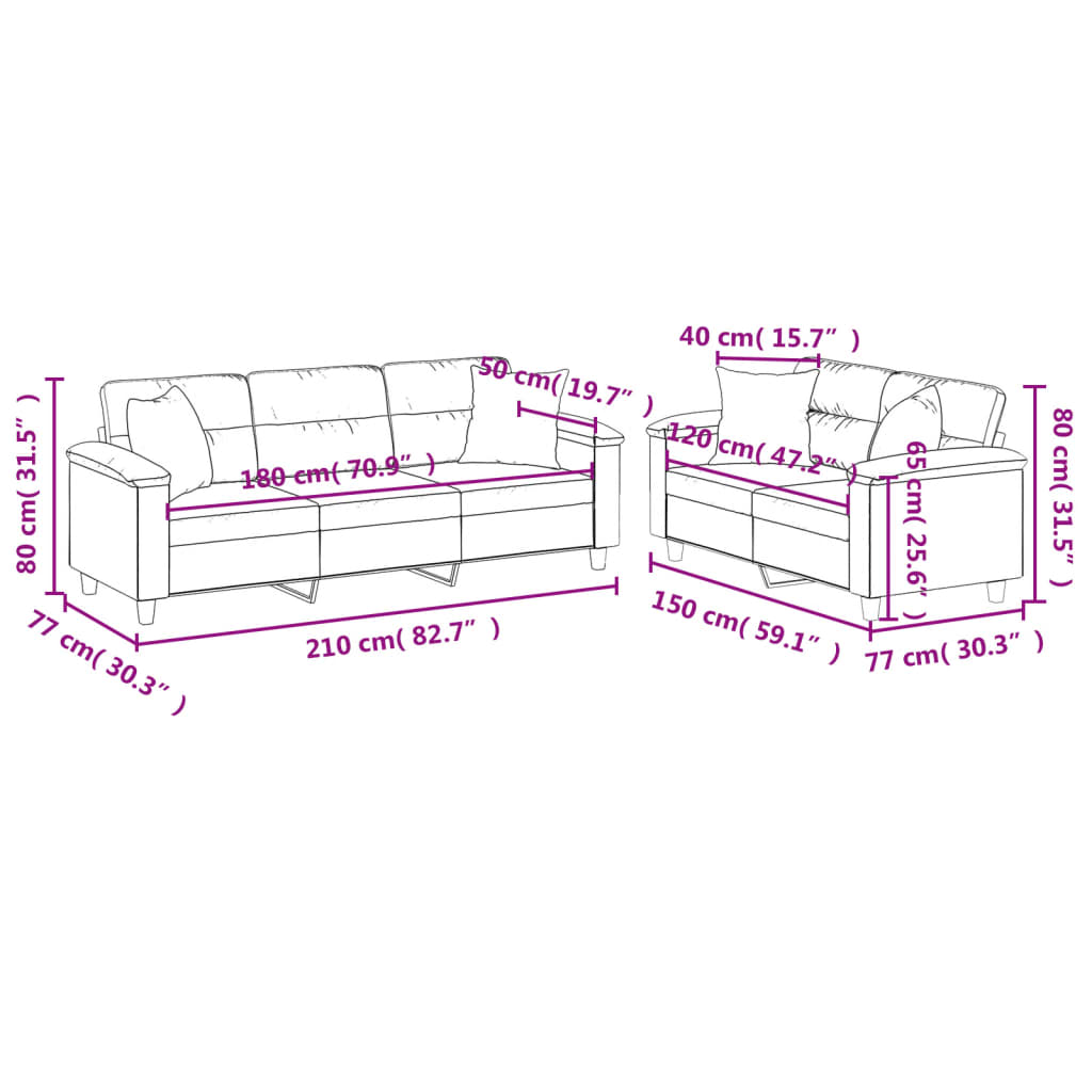 2-delige Loungeset met kussens microvezelstof zwart