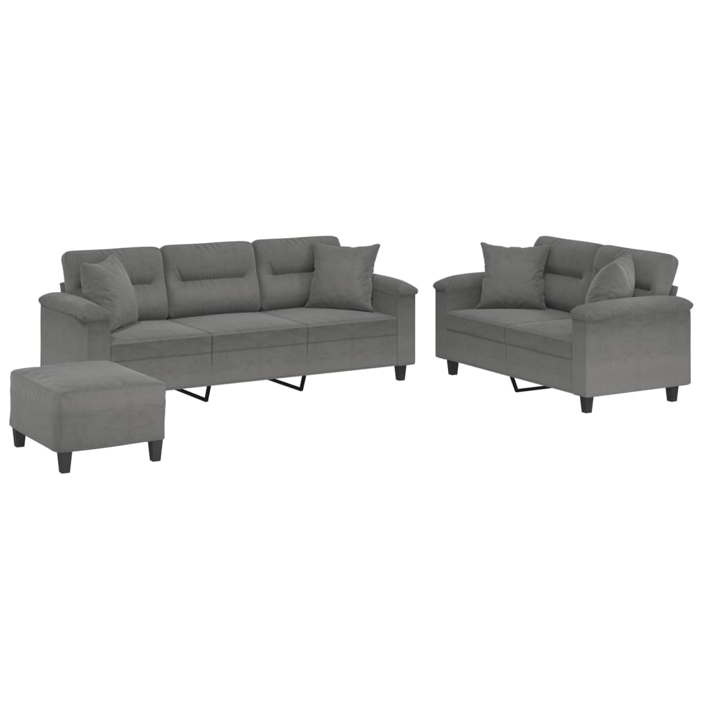 3-delige Loungeset met kussens microvezelstof donkergrijs