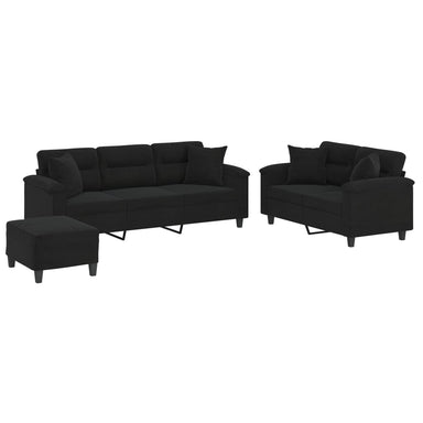 3-delige Loungeset met kussens microvezelstof zwart