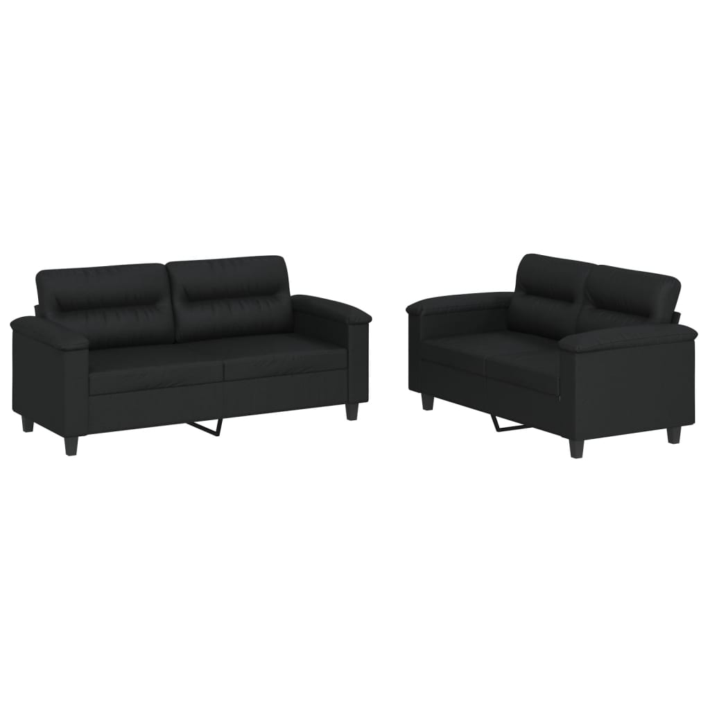2-delige Loungeset met kussens kunstleer zwart