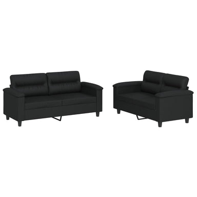 2-delige Loungeset met kussens kunstleer zwart