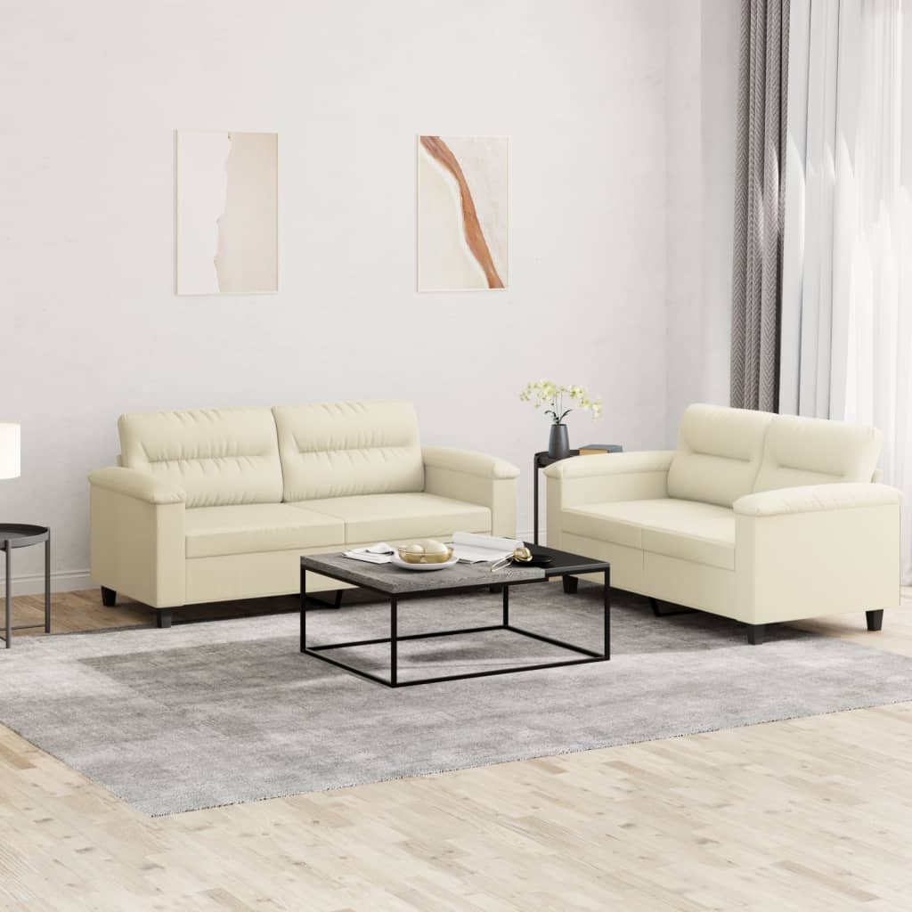2-delige Loungeset met kussens kunstleer crème