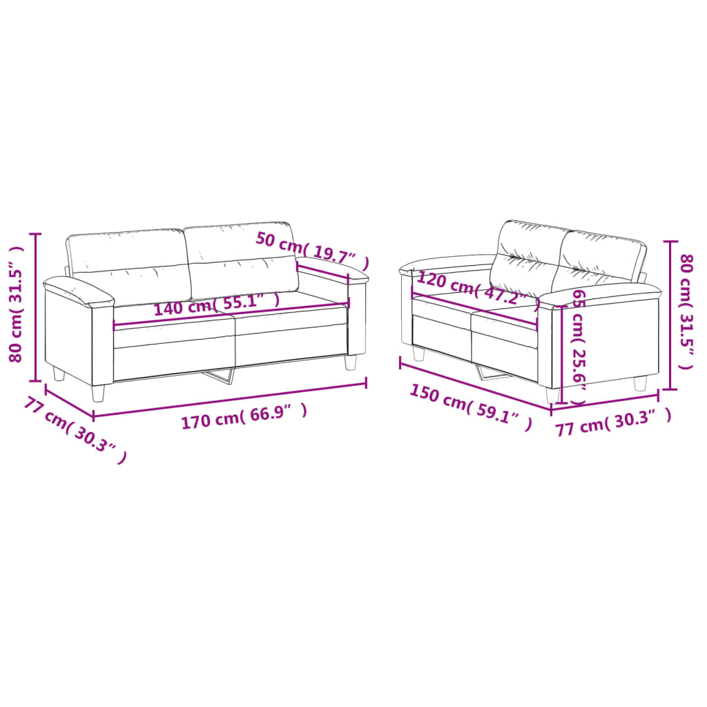 2-delige Loungeset met kussens kunstleer grijs