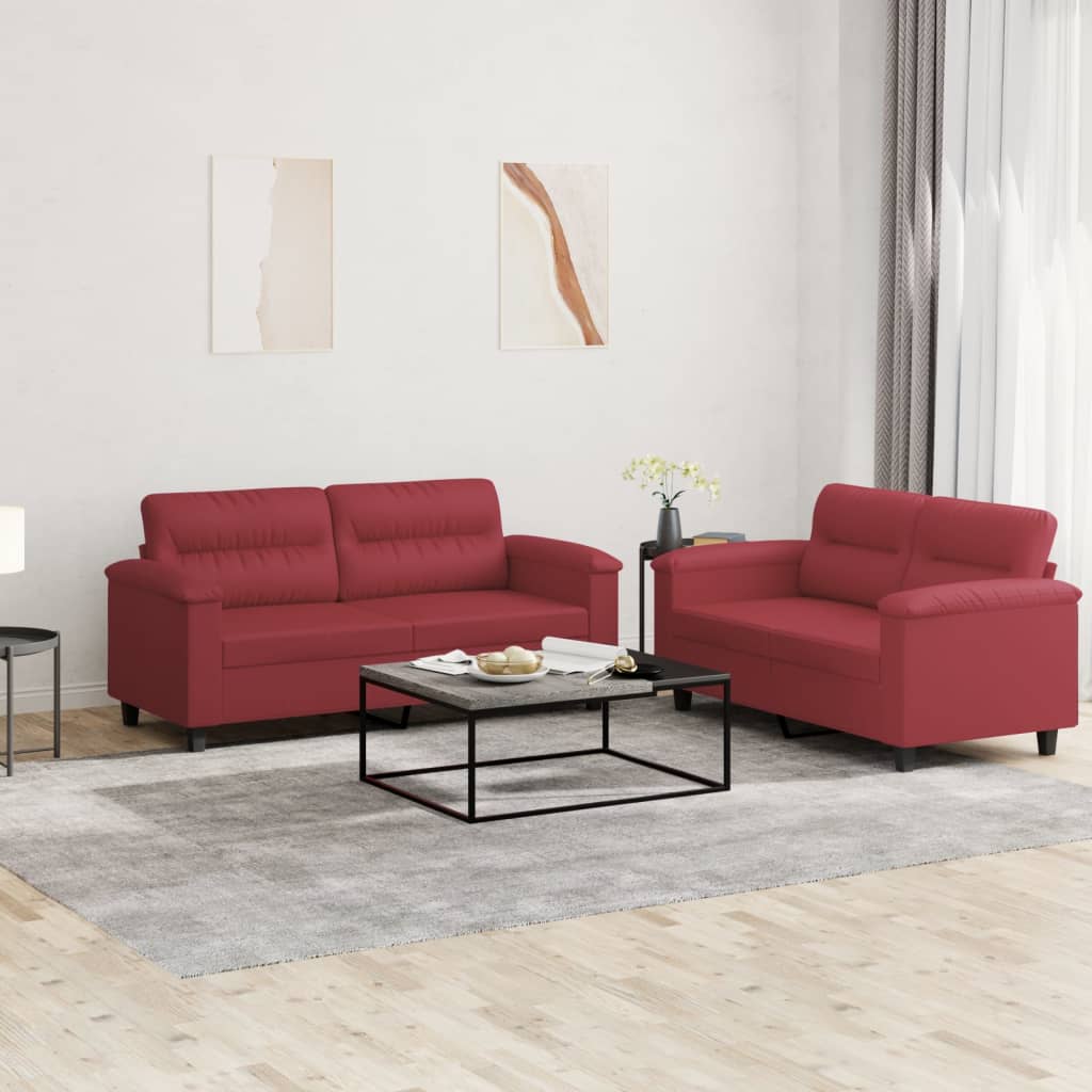 2-delige Loungeset met kussens kunstleer wijnrood
