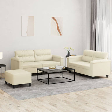 3-delige Loungeset met kussens kunstleer crème