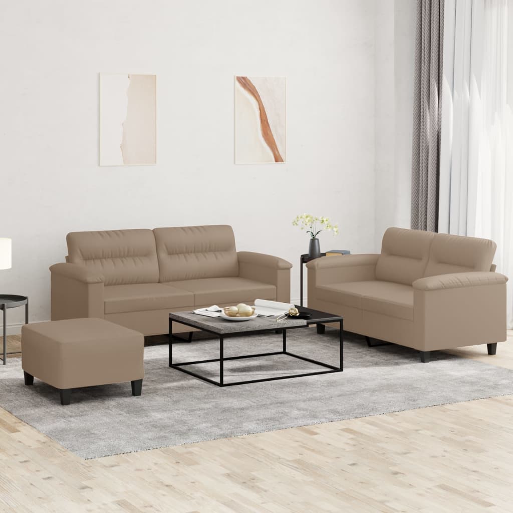 3-delige Loungeset met kussens kunstleer cappuccino