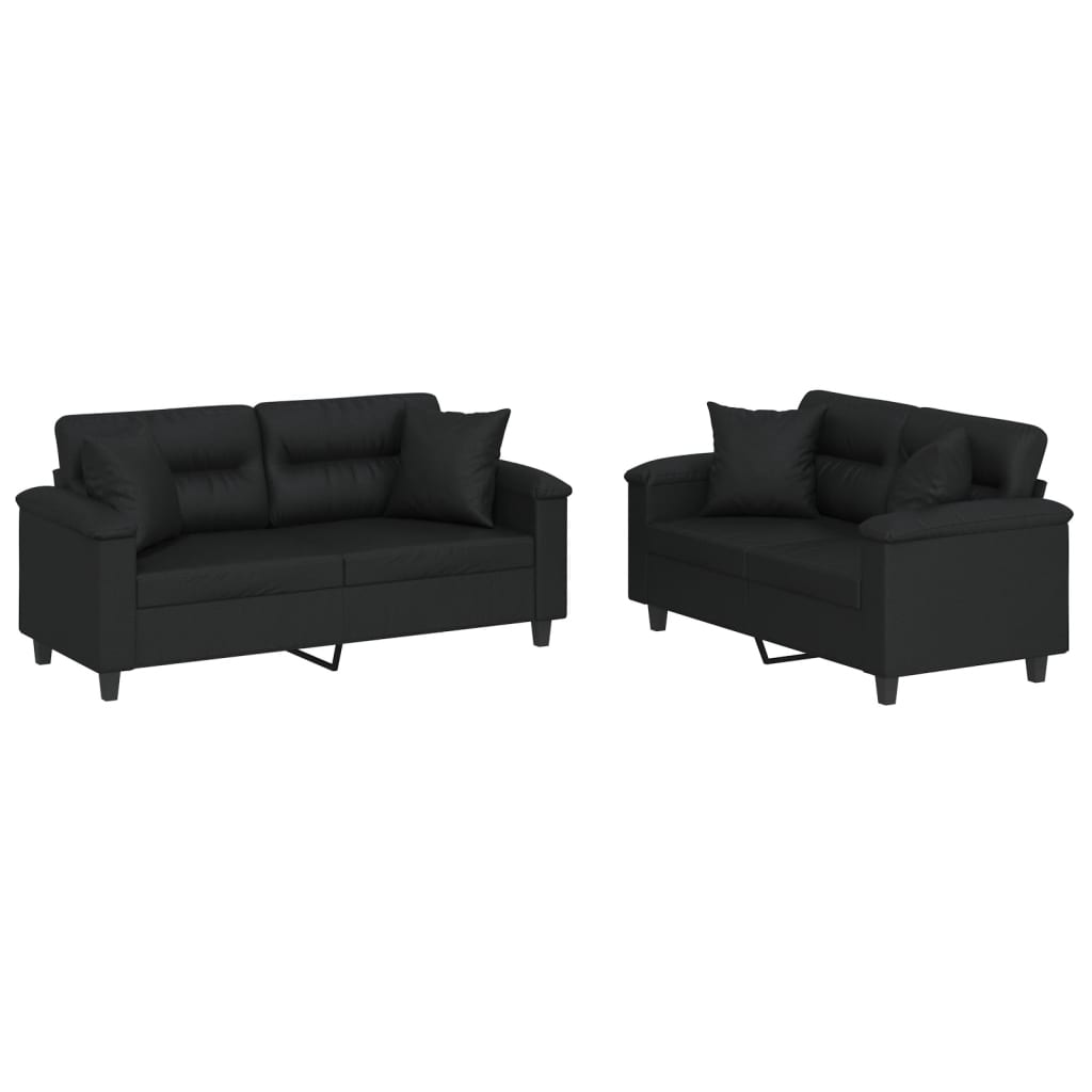 2-delige Loungeset met kussens kunstleer zwart
