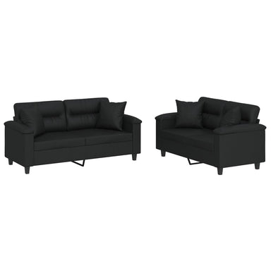 2-delige Loungeset met kussens kunstleer zwart