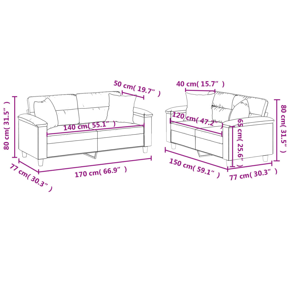 2-delige Loungeset met kussens kunstleer crèmekleurig