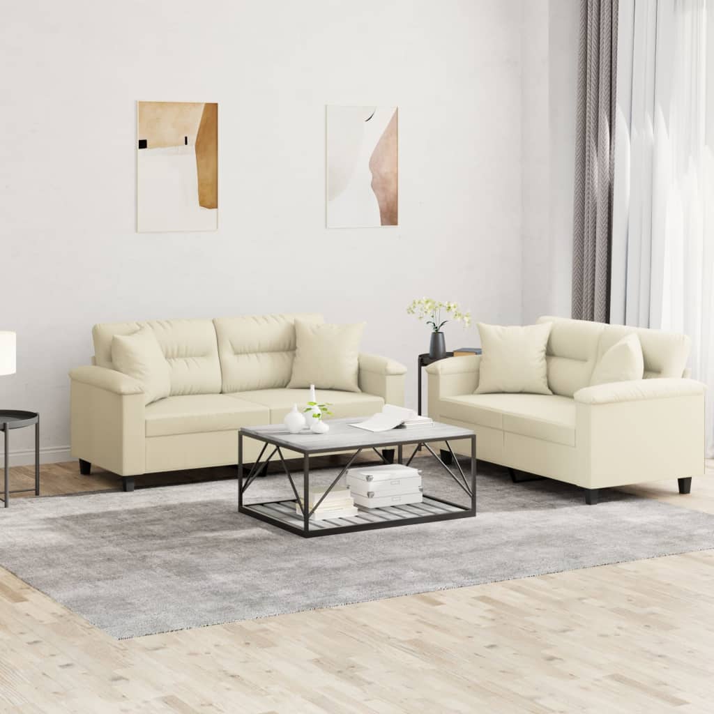 2-delige Loungeset met kussens kunstleer crèmekleurig