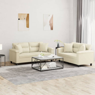 2-delige Loungeset met kussens kunstleer crèmekleurig