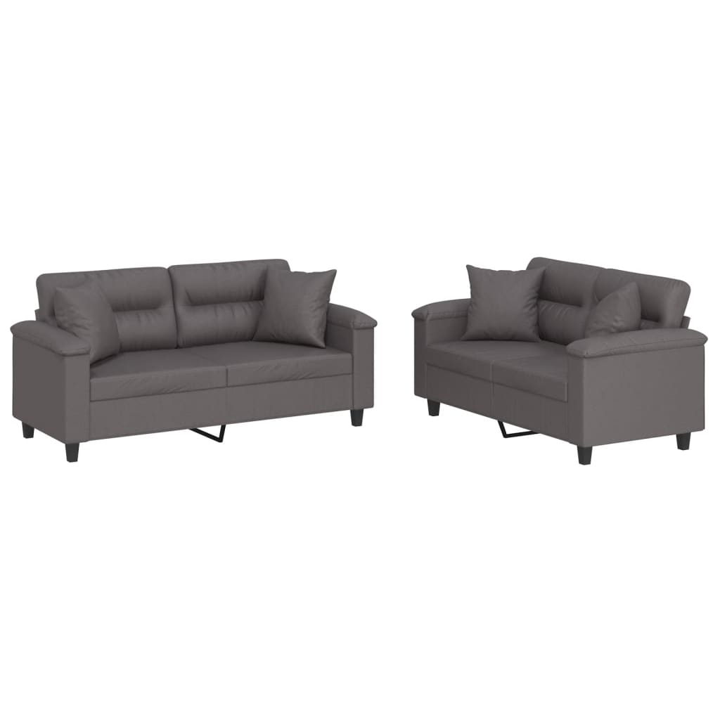 2-delige Loungeset met kussens kunstleer grijs