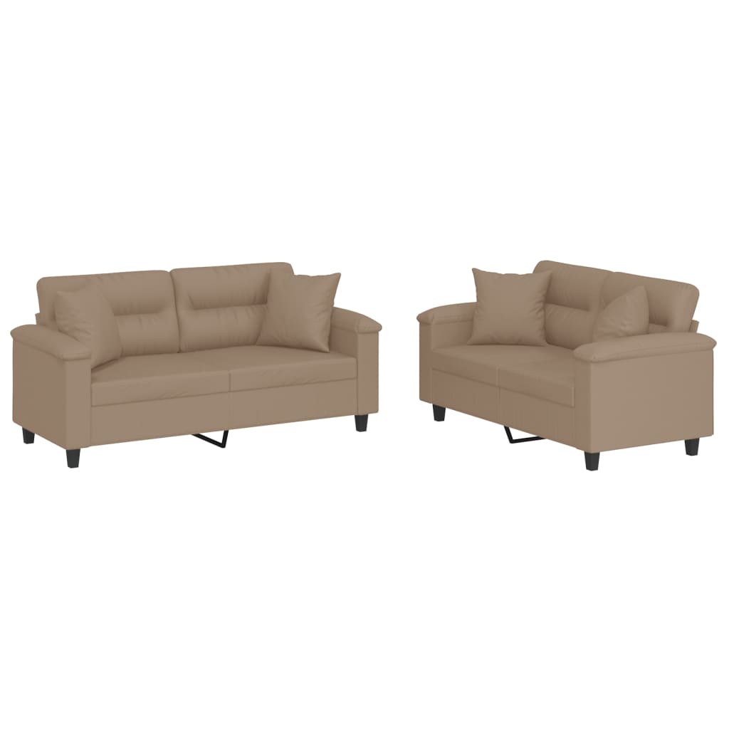 2-delige Loungeset met kussens kunstleer cappuccinokleurig