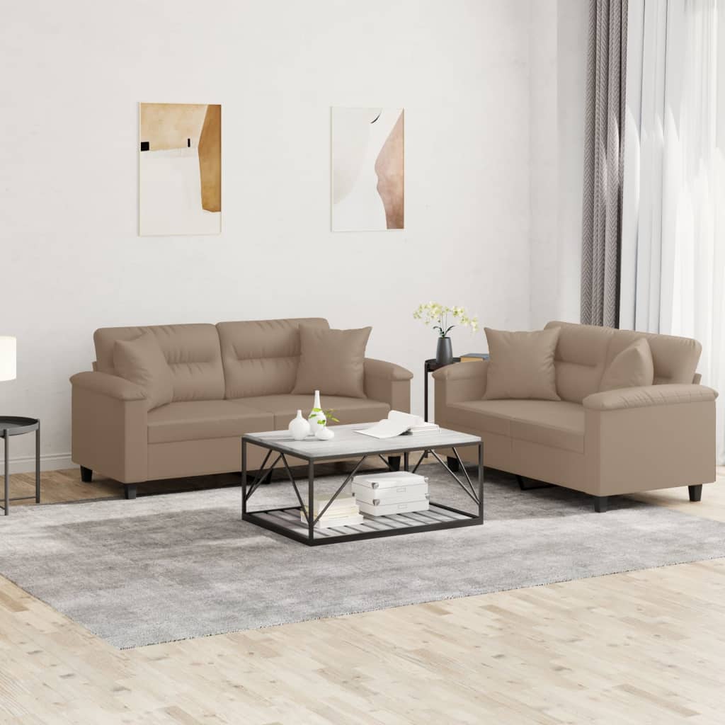 2-delige Loungeset met kussens kunstleer cappuccinokleurig