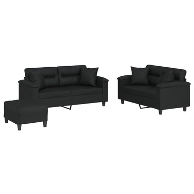 3-delige Loungeset met kussens kunstleer zwart