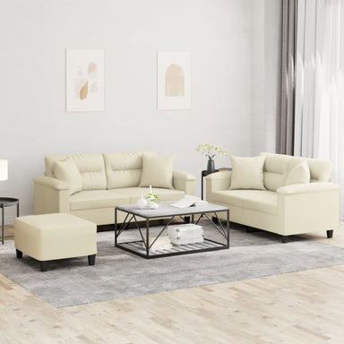 3-delige Loungeset met kussens kunstleer crèmekleurig