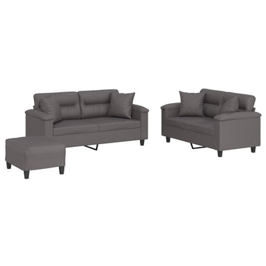 3-delige Loungeset met kussens kunstleer grijs