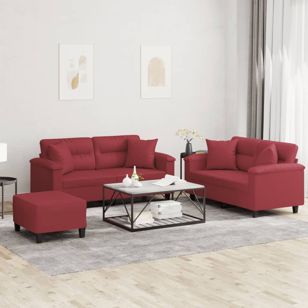 3-delige Loungeset met kussens kunstleer wijnrood