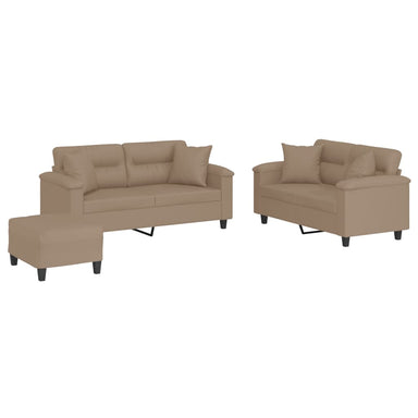 3-delige Loungeset met kussens kunstleer cappuccinokleurig