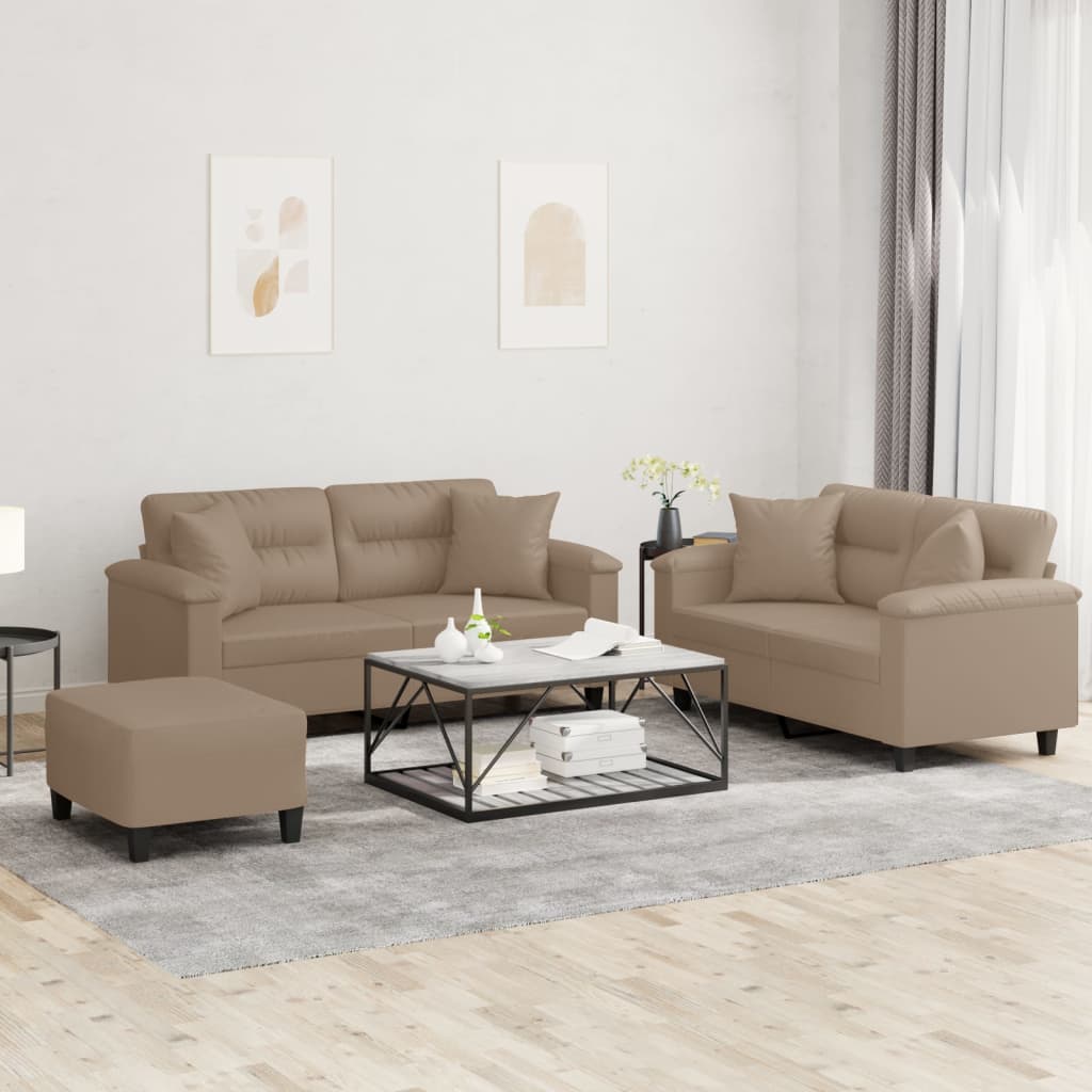 3-delige Loungeset met kussens kunstleer cappuccinokleurig