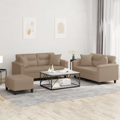 3-delige Loungeset met kussens kunstleer cappuccinokleurig