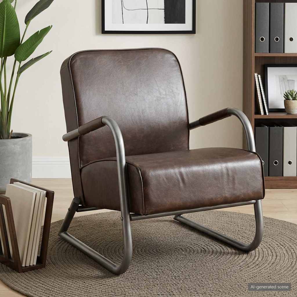 Fauteuil echt leer bruin