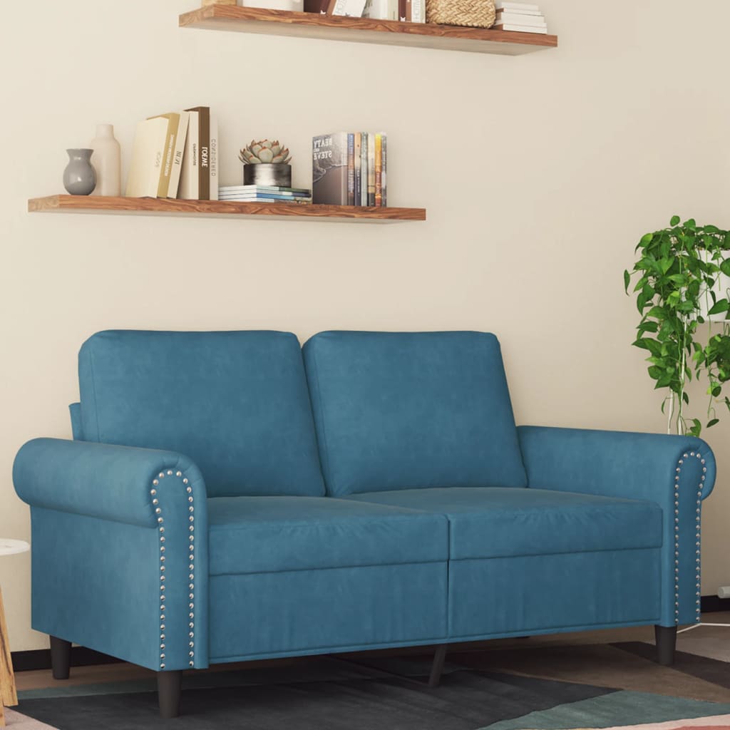 Tweezitsbank 120 cm fluweel blauw