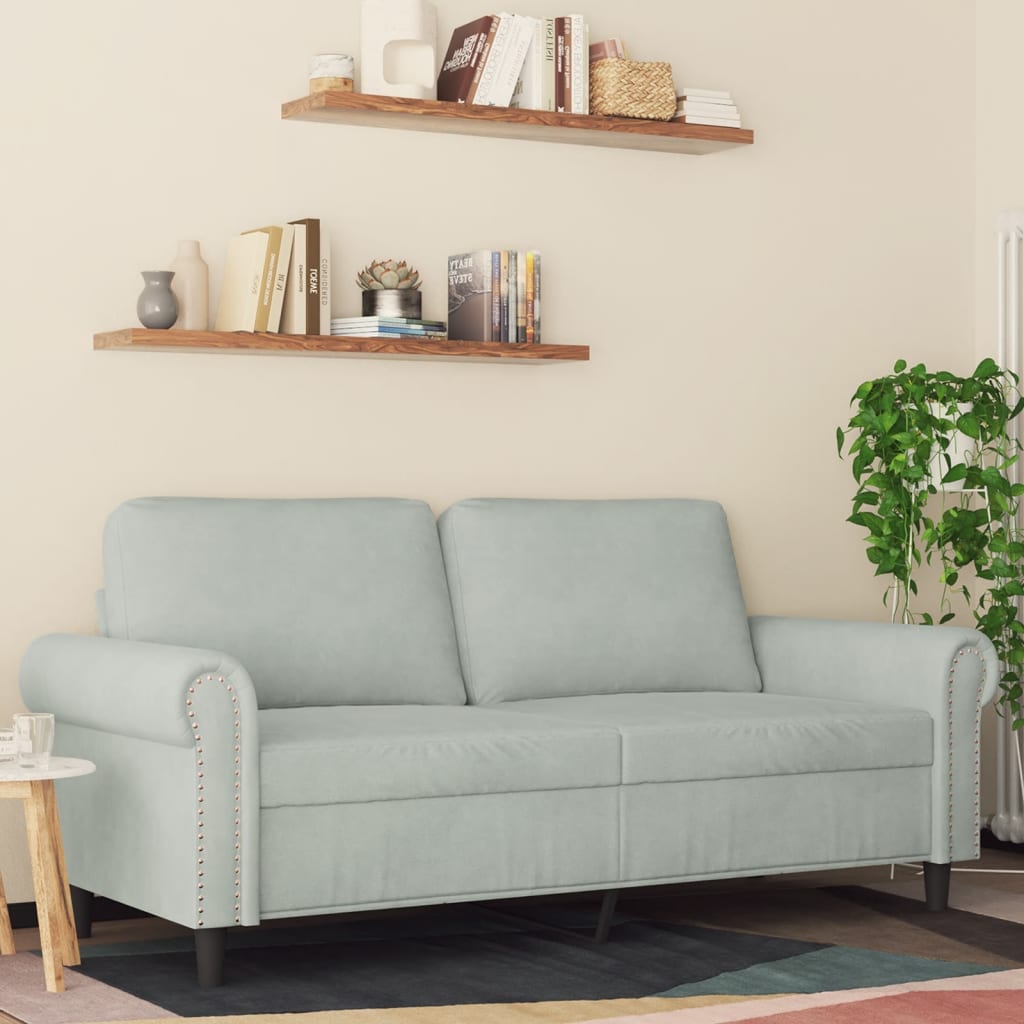 Tweezitsbank 140 cm fluweel lichtgrijs
