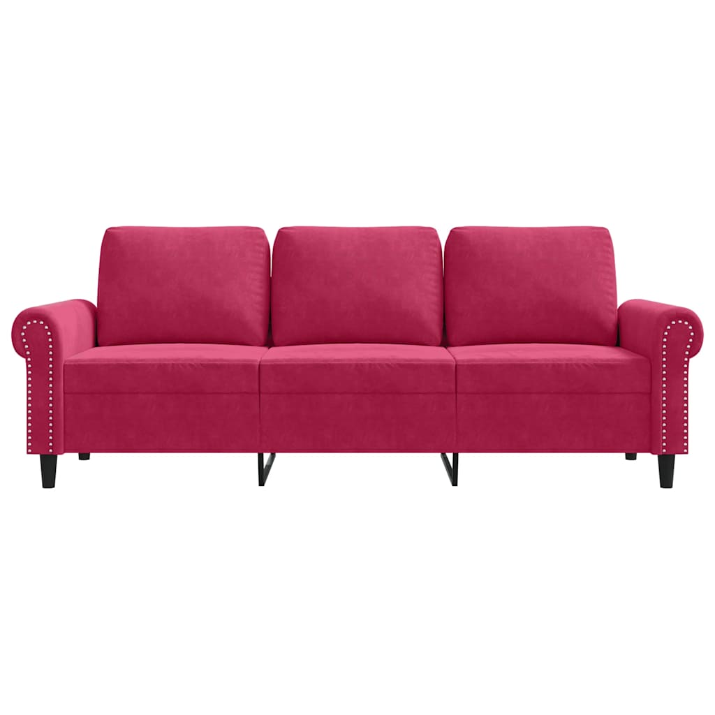 Driezitsbank 180 cm fluweel wijnrood