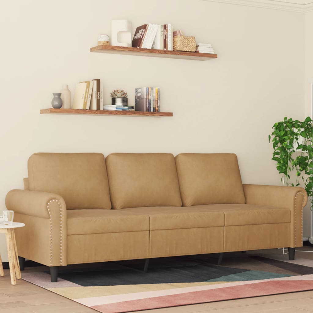 Driezitsbank 180 cm fluweel bruin