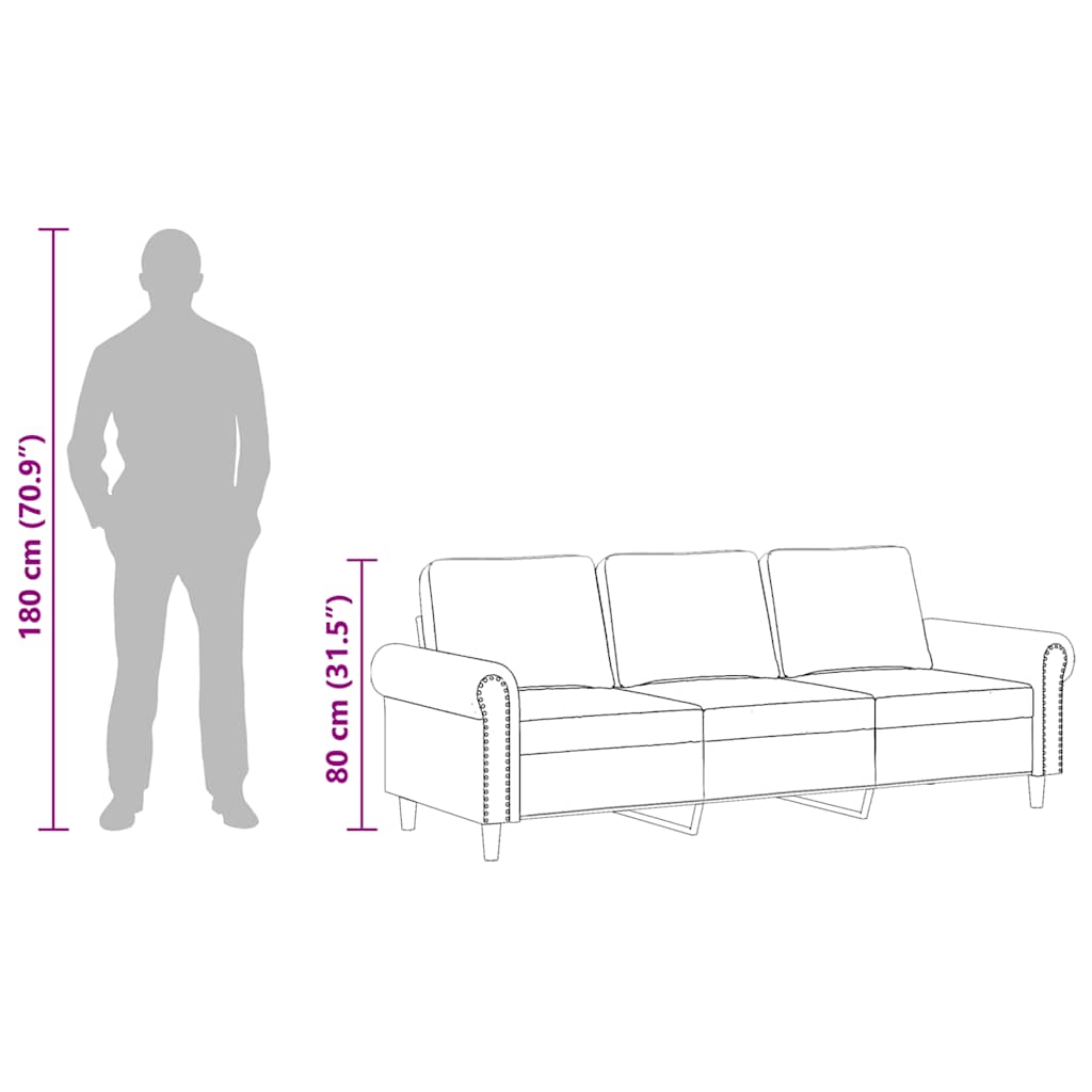 Driezitsbank 180 cm fluweel crèmekleurig
