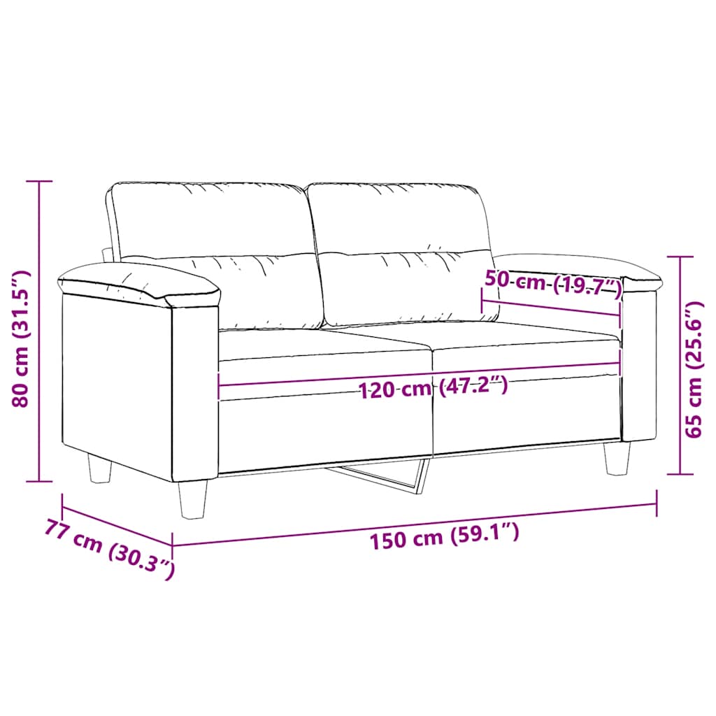 Tweezitsbank 120 cm microvezelstof lichtgrijs